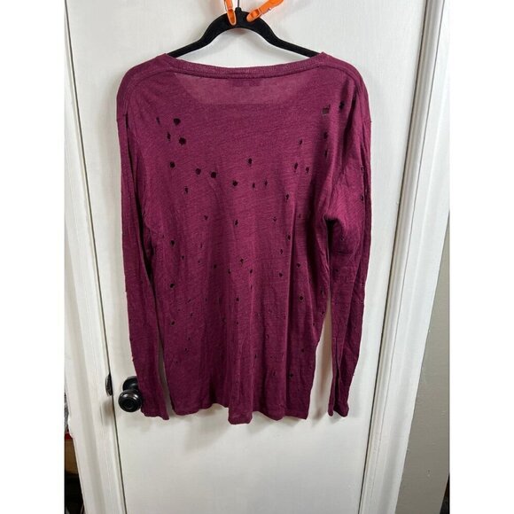 Iro Marvina Shirt Red Burgundy Distressed Linen Knit Long Sleeve Top - Picture 8 of 8